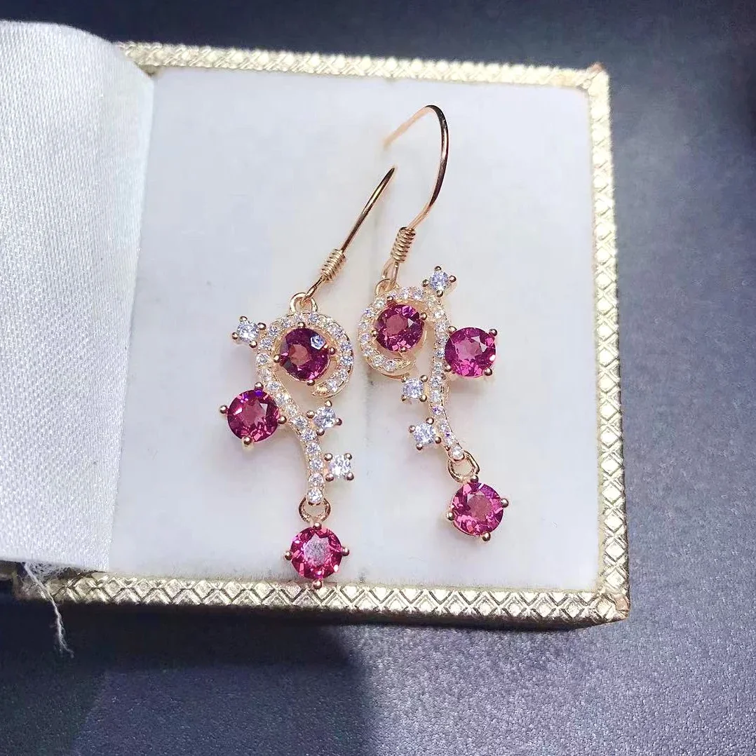 

Модные серебряные серьги-капли с натуральным пиропом и гранатом, 4 мм * 5 мм, серьги с гранатом VVS для вечеринки, ювелирные изделия из серебра 925 пробы