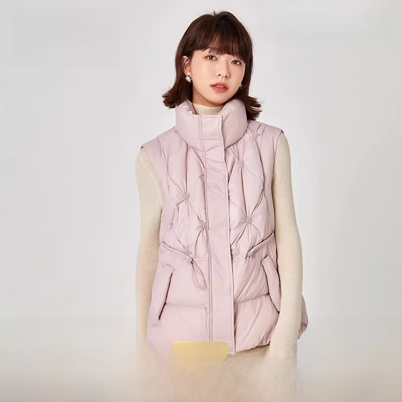 

Женский укороченный пуховый жилет Snow Flng 2025: Новинка, стильный воротник, универсальная верхняя одежда для осени и зимы, приталенный крой, на молнии, для повседневной носки