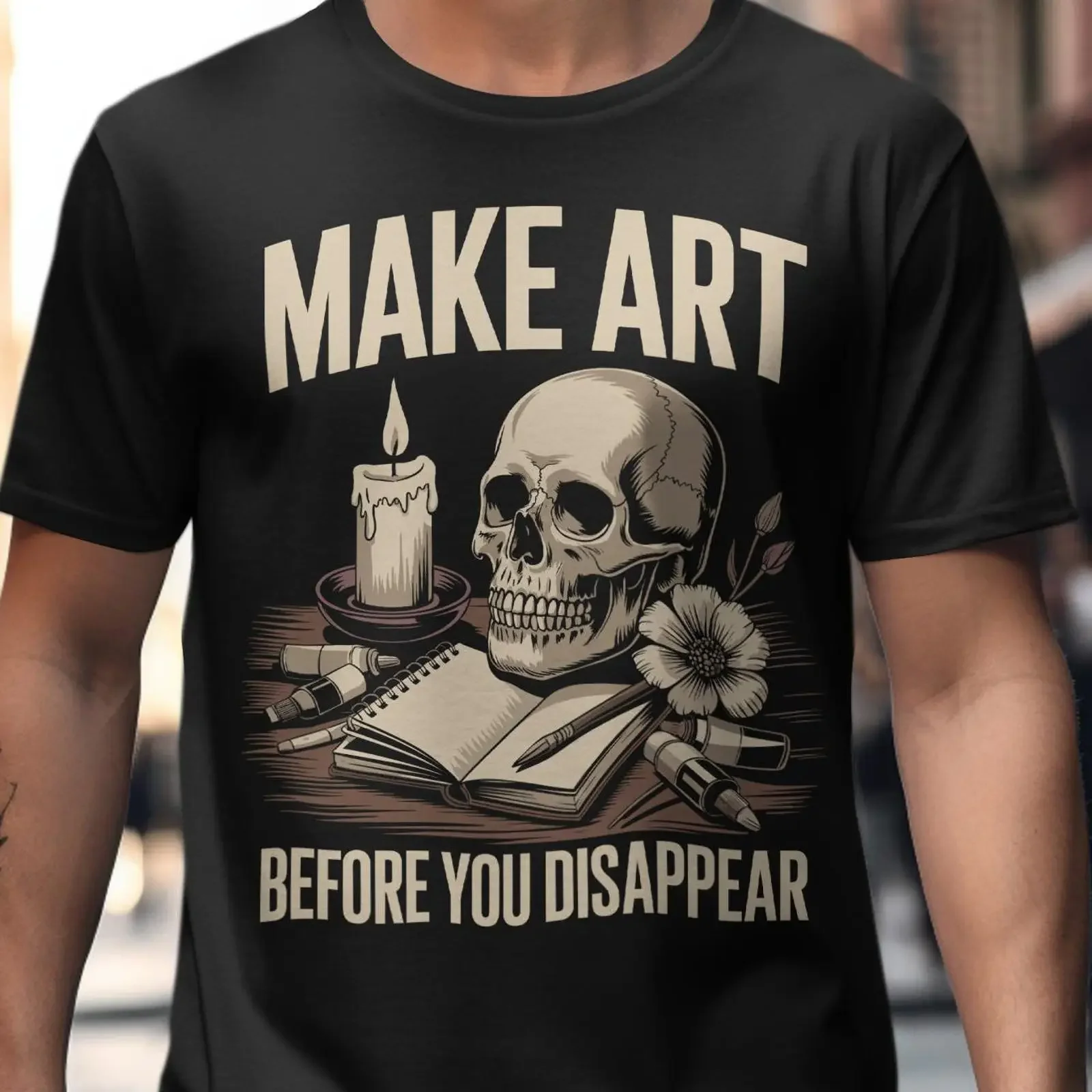 Make Art Before You Disappear T Shirt Dark Academia Artist  vintage Washed streetwear homme Slightly Unisex Soft graphic