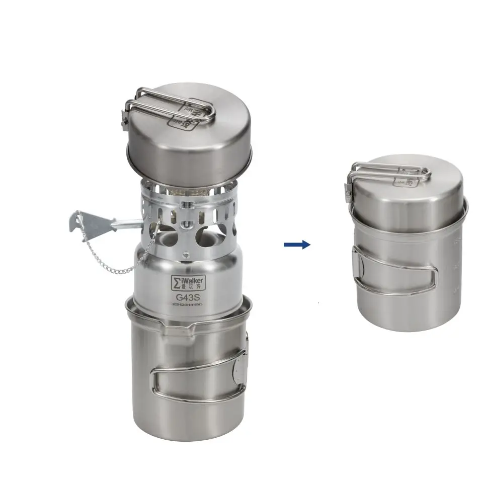 IWALKER G43S Kochset Campingkocher Gasbrenner Geräuscharmer Brenner mit Aufbewahrungstöpfen für Reisen Picknick Notfälle – Detail 3