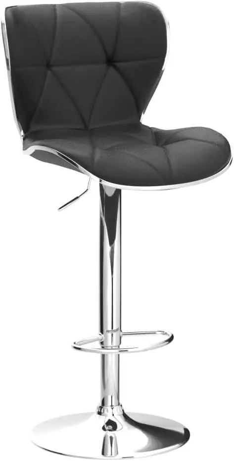 Conjunto de 4 bancos de bar giratórios ajustáveis, altura de balcão, encosto em couro PU, bancos altos pretos modernos
