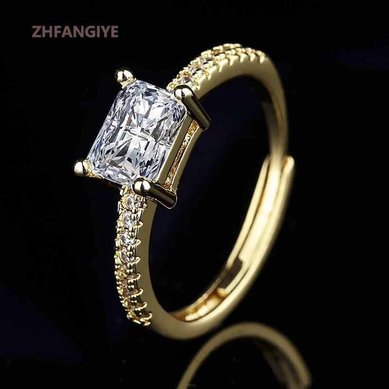 

ZHFANGIYE Open Finger Rings with Zircon Gemstone 925 Silver Jewelry Accessories for Women Wedding Engagement Party Promise Gifts