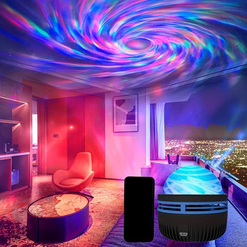 Star Projector Aurora LED USB Night Lights 360°Rotating Lighting Remote Control Ocean Wave Northern Light for Bedroom Party KTV