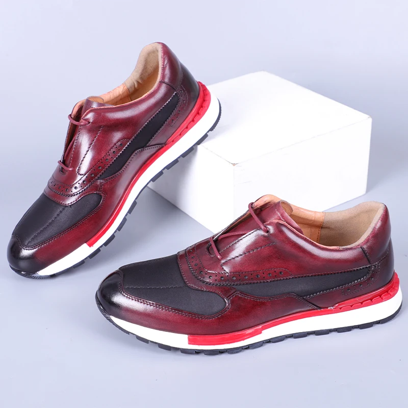Men's Multi-Color Genuine Leather Sneakers Brogue Detailing Leather Lining Durable Rubber Outsole Lace-Up Casual Business - view 4