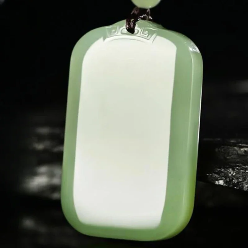 Natural China Green Jade Ping An Brand Pendant Men and Women Fashion Exquisite White Jade Necklace Accessories Holiday Gift