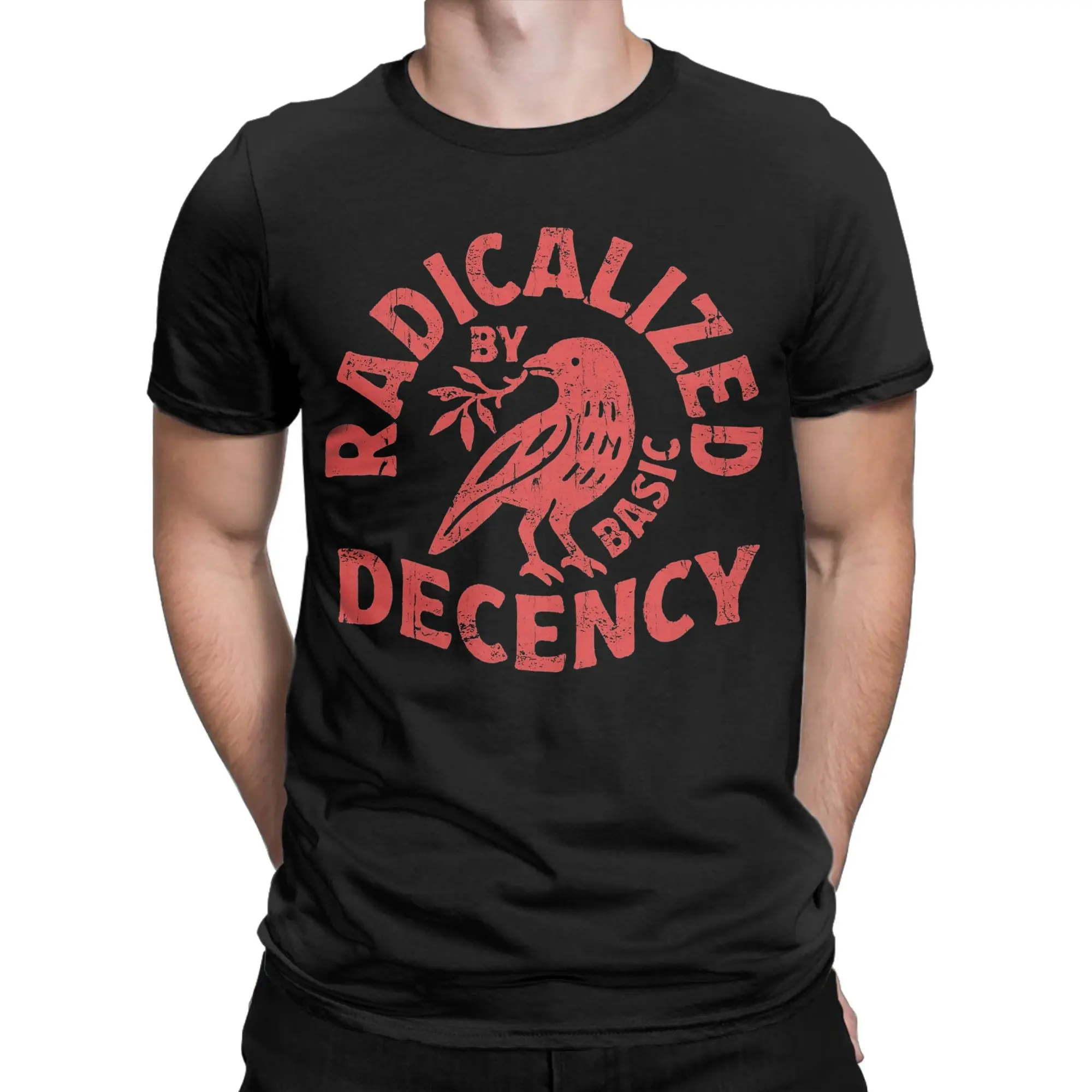 Radicalized by Basic Decency T Shirt Men's Cotton Tops Shirts Funny Justice Movement O-neck Short Sleeve
