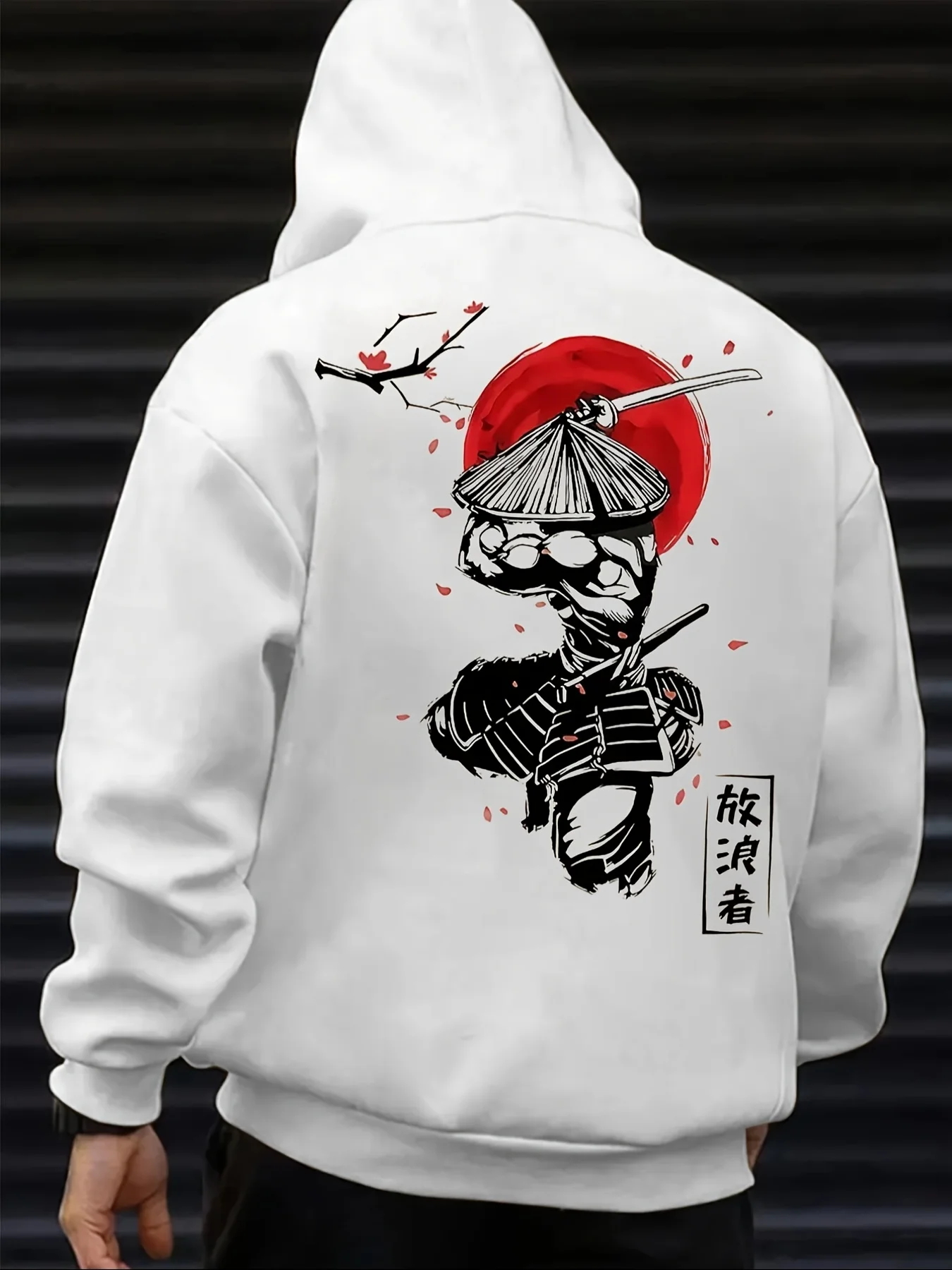 Moletom com capuz de lã com estampa de samurai japonês, masculino, estilo Y2K, para treino atlético, quente para o inverno, pulôver folgado, roupa esp
