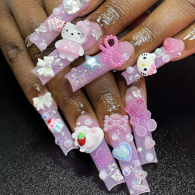 12Girds سانريو مرحبا كيتي مسمار الفن حجر الراين ثلاثية الأبعاد شريط مختلط القوس KT القط مسمار سحر الكرتون الحيوان مسمار أجزاء اكسسوارات الديكور