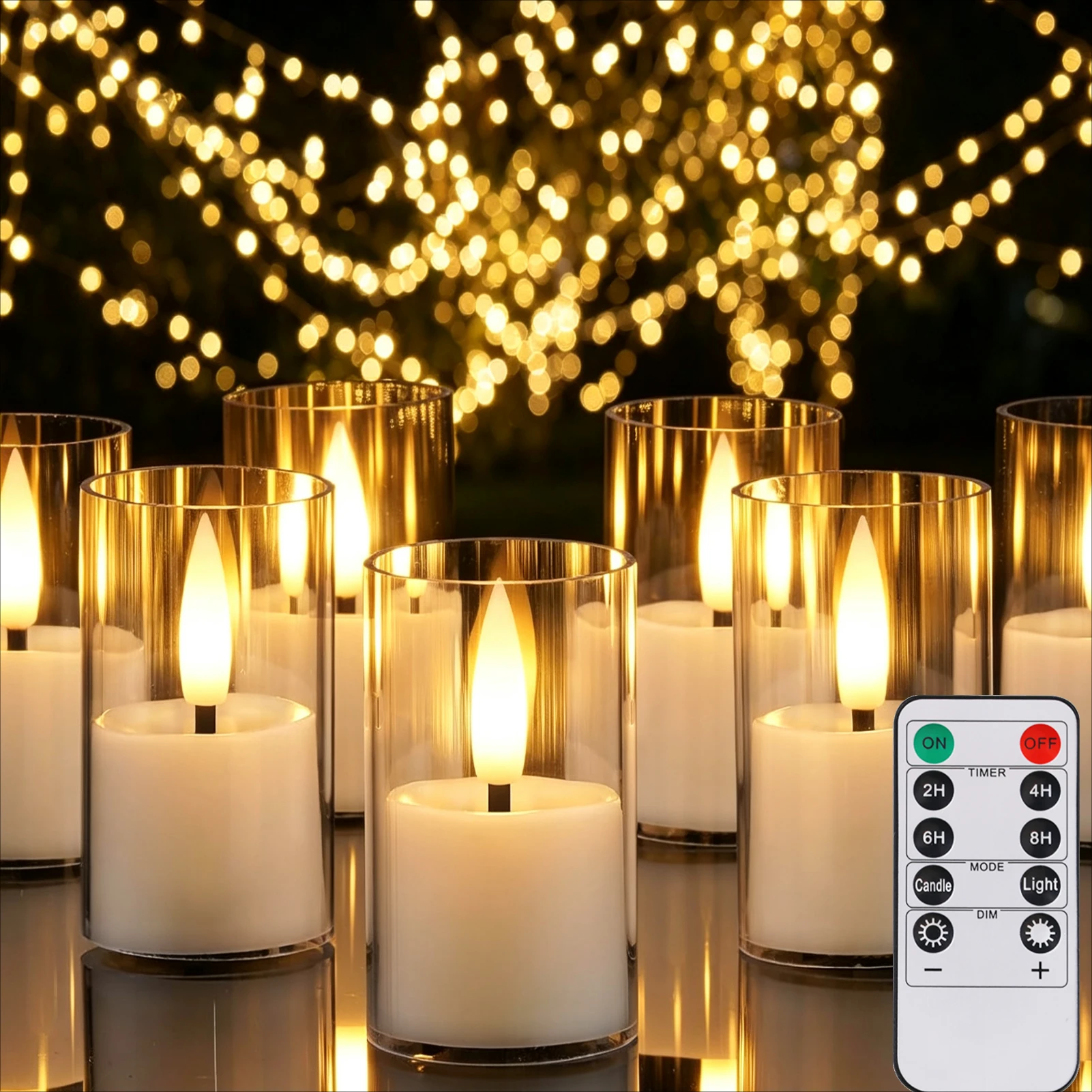 Flameless Candles with Remote Timer 3D Wick Battery Operated LED Pillar Acrylic Fake Candle Set for Home Decoration Romantic Clear 6 Pack