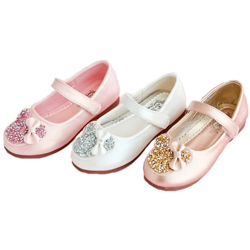 Girls Leather Shoes for Party Wedding Children Rhinestone Shoes Kids Princess Sweet Shoes 2024 Spring Autumn Brand Classic 26-38