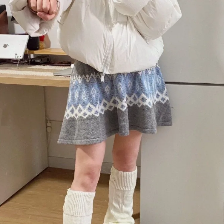 

Простая винтажная трикотажная юбка с принтом для женщин Y2k, универсальные юбки с высокой талией, весна-осень, новые утолщенные теплые Faldas Mujer