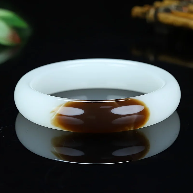 Natural White Jade Ink Painting Bangle High-grade Exquisite Elegant Luxury Quality Fashion Jewelry Holiday Gift Souvenir