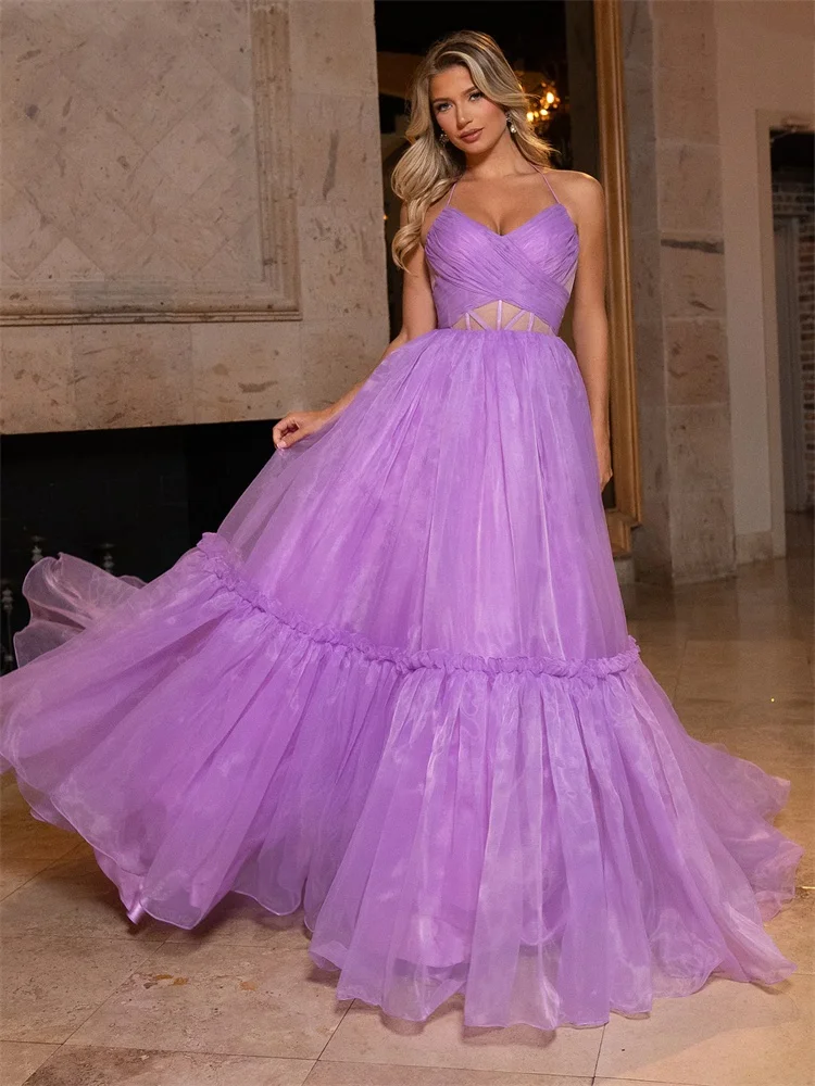 ที่กําหนดเอง Strapless Sweetheart Neckline A-Line Organza ชุดราตรีเปิดด้านหลังซิปความยาวชั้น Sweep Train ชุดสําหรับสตรี