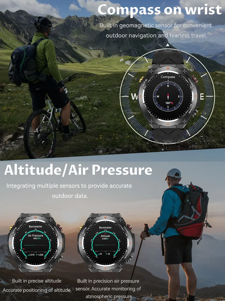 Time Owner New Smartwatch 2025 for Men With Built-in GPS for Outdoor Sports Tracking Bluetooth for Making/Answering Calls