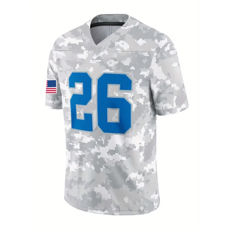 Men's #26 Camo American Football Jersey Detroit Embroidered Lions Sports Top Breathable Athletic Tee for Training & Competition