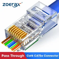 Zoerax-ez to rimpモジュラープラグ (頑丈または屋内ネットワークケーブル用) 、コネクタを通過、rj45、cat5e、cat6