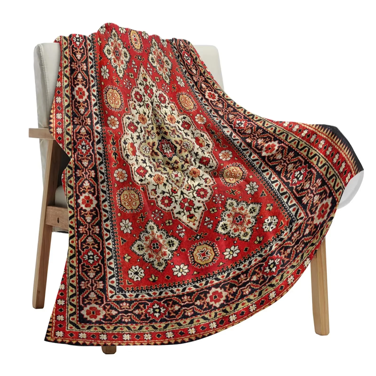 Warme, weiche Plüsch-Überwurfdecke für den Winter – Vintage-Indisch-Böhmen-Blumen-Design für Sofa, Bett, schöne Weihnachtsgeschenke