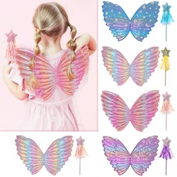 Halloween Angel Wings Fairy Wand Set Colorful Butterfly Wings Star Magic Wand Festival Prop Happy Birthday Party Decor Kids Girl