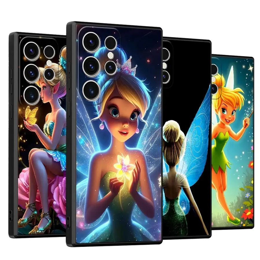 حافظة ديزني تينكر بيل لهاتف سامسونج جالاكسي S21 + S24 S25 Ultra S21 S23 FE S24Ultra S22 Plus S20 FE غلاف ناعم أسود