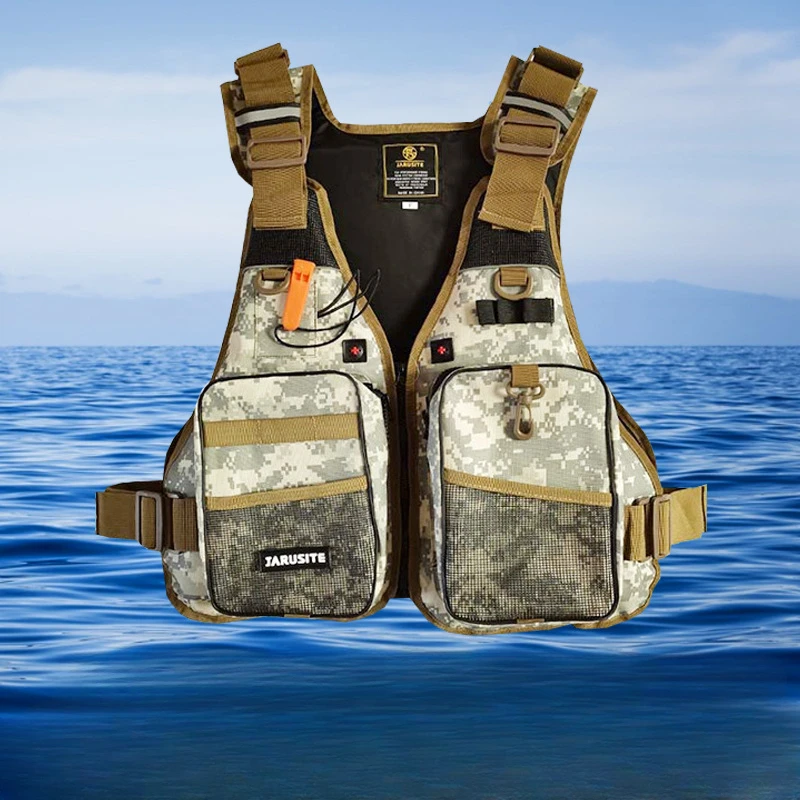 

Sea Fishing Buoyancy Vest Multi Pocket Fishing Wading Sportswear PU Life Jacket for Adults Summer Swimming Surfing Waistcoat