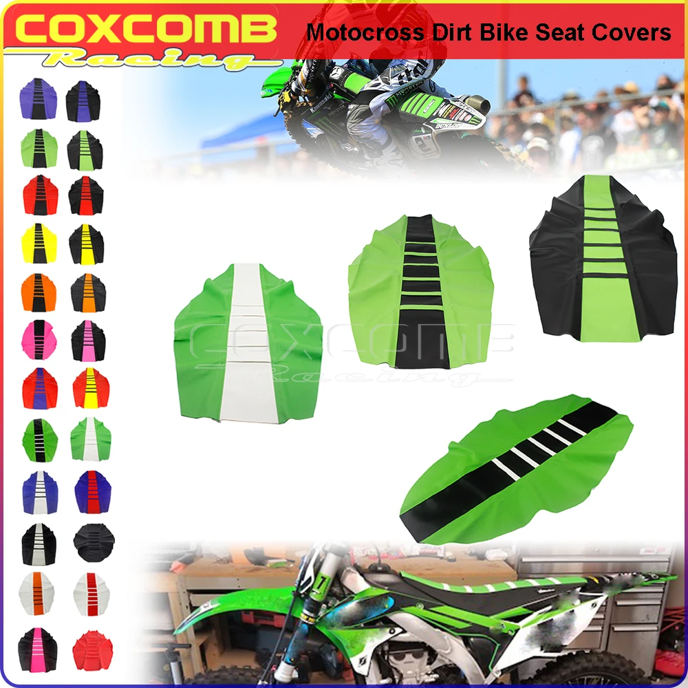 For Kawasaki KLX KX KXF Green Enduro Ribbed Gripper MX Custom Traction Seat Cover KX450F KX250F KLX300 KLX140 KX85 KX450 KDX