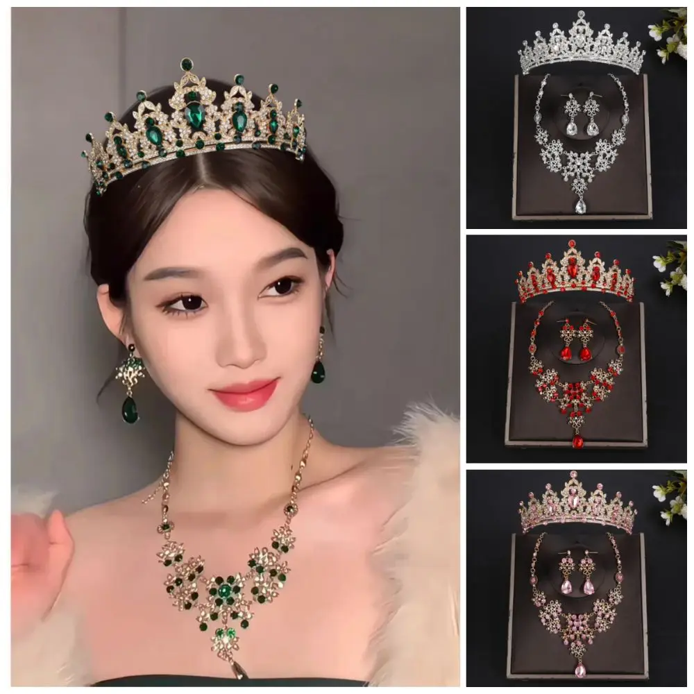 

Baroque Style Tiara Earrings Necklace Luxury Shiny Rhinestone Bridal Crown Widely Use Comfortable To Wear Crystal Headdress