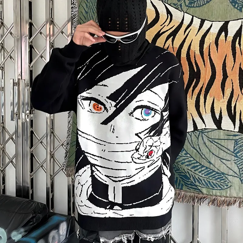 Oversized Sweater Men Women Harajuku Anime Girl Graffiti Vintage Knitted Sweater 2023 Winter Unisex Cotton Pullover Streetwear