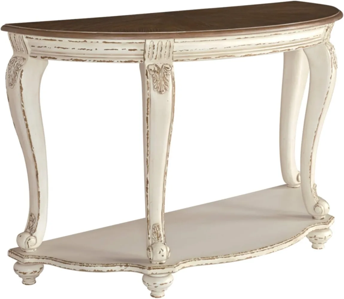 by Ashley Realyn French Country Semi-Circle Console Table, White & Brown