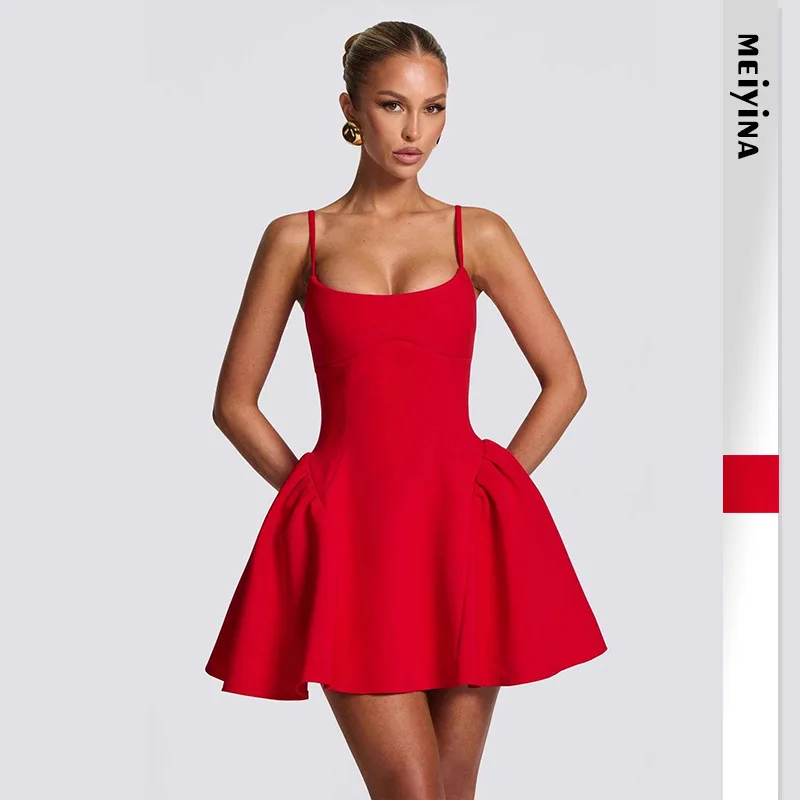 

Европейско-американское женское новое модное сексуальное шикарное бюстье с открытой спиной на тонких бретельках, короткое платье с пышной юбкой