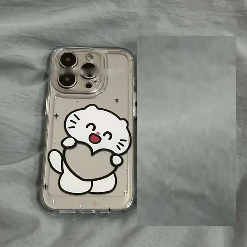 White Cat Yellow Dog Phone Cases for IPhone 11 12 13 14 15 Pro Max for IPhone XR XS Korean Vintage Phone Case Transparent Soft