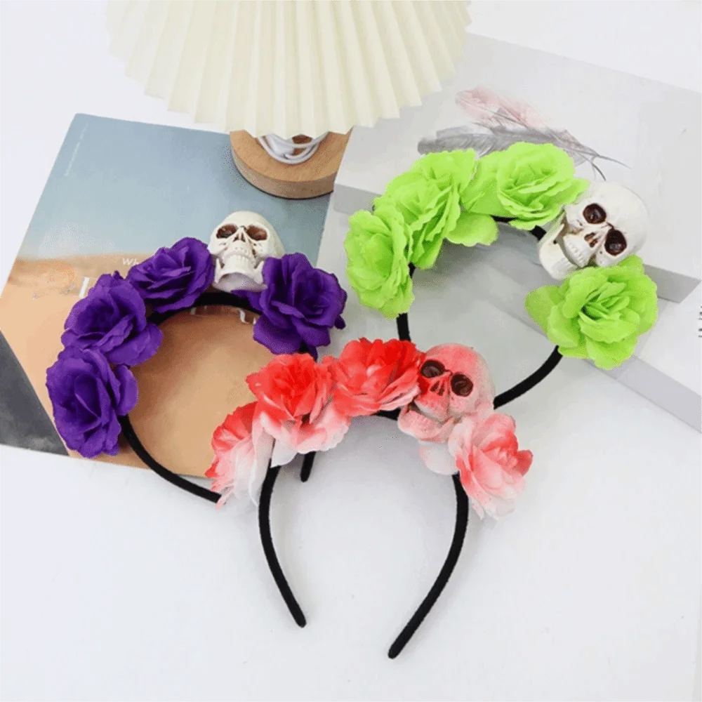 Exaggerated Skull Head Headband Simulation Flower Halloween Decor Halloween Hair Hoop Colorful Funny Gothic Flower Hairband