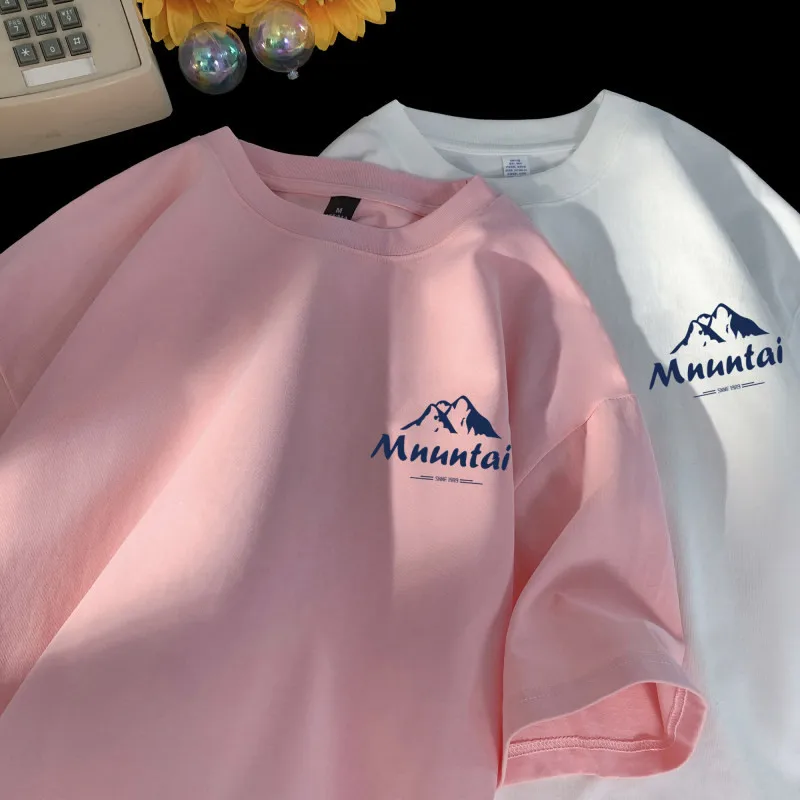T-Shirts Pullover Oversize Tshirt Hong Kong Style Mountain Peak Letters Print T-shirts Oversized Half Sleeves Youth Tees image 2