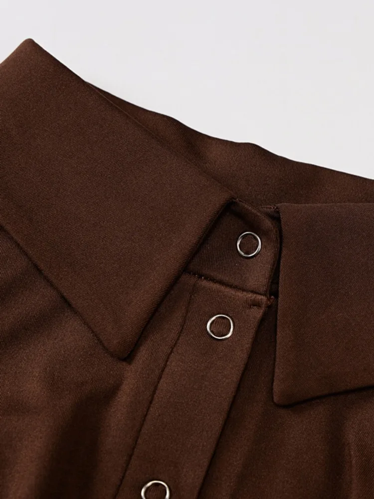 Women's Clothing Jumpsuit bodysuit Button Lapel Long Sleeve Bodysuit Buttoned Wrap Bodysuits Solid color yoga fitness bodysuit