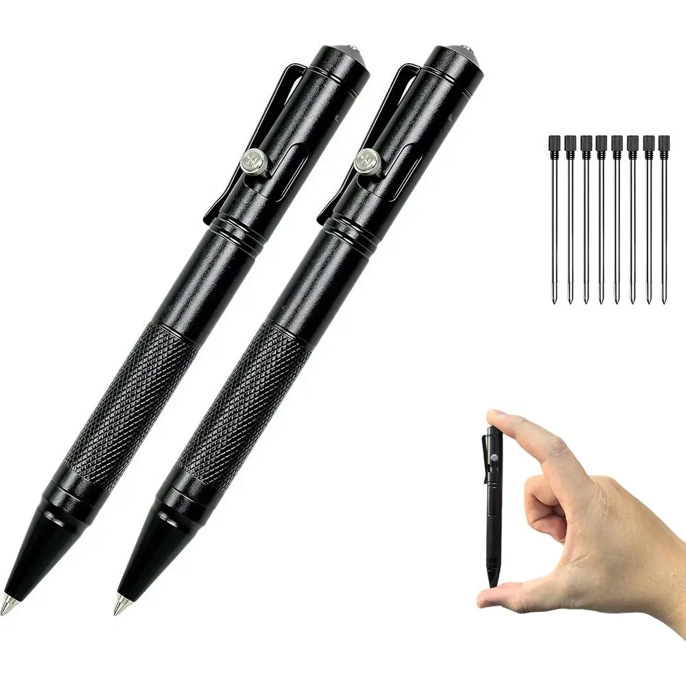 

Compact Bolt Action Pen Set, Lightweight EDC Tactical Writing Tool, Durable Alloy with 8 Replacement Inks (2-Pack)