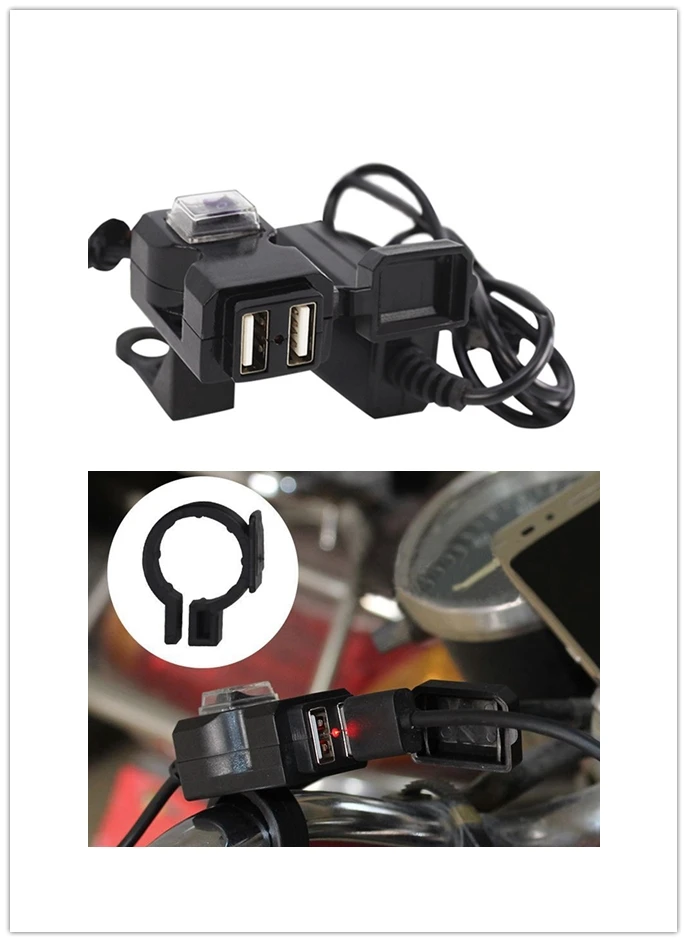 Motorbike Charger Adapter Power Supply Socket For Phone Motorcycle GPS MP4 Dual USB Port 12V Waterproof Handlebar