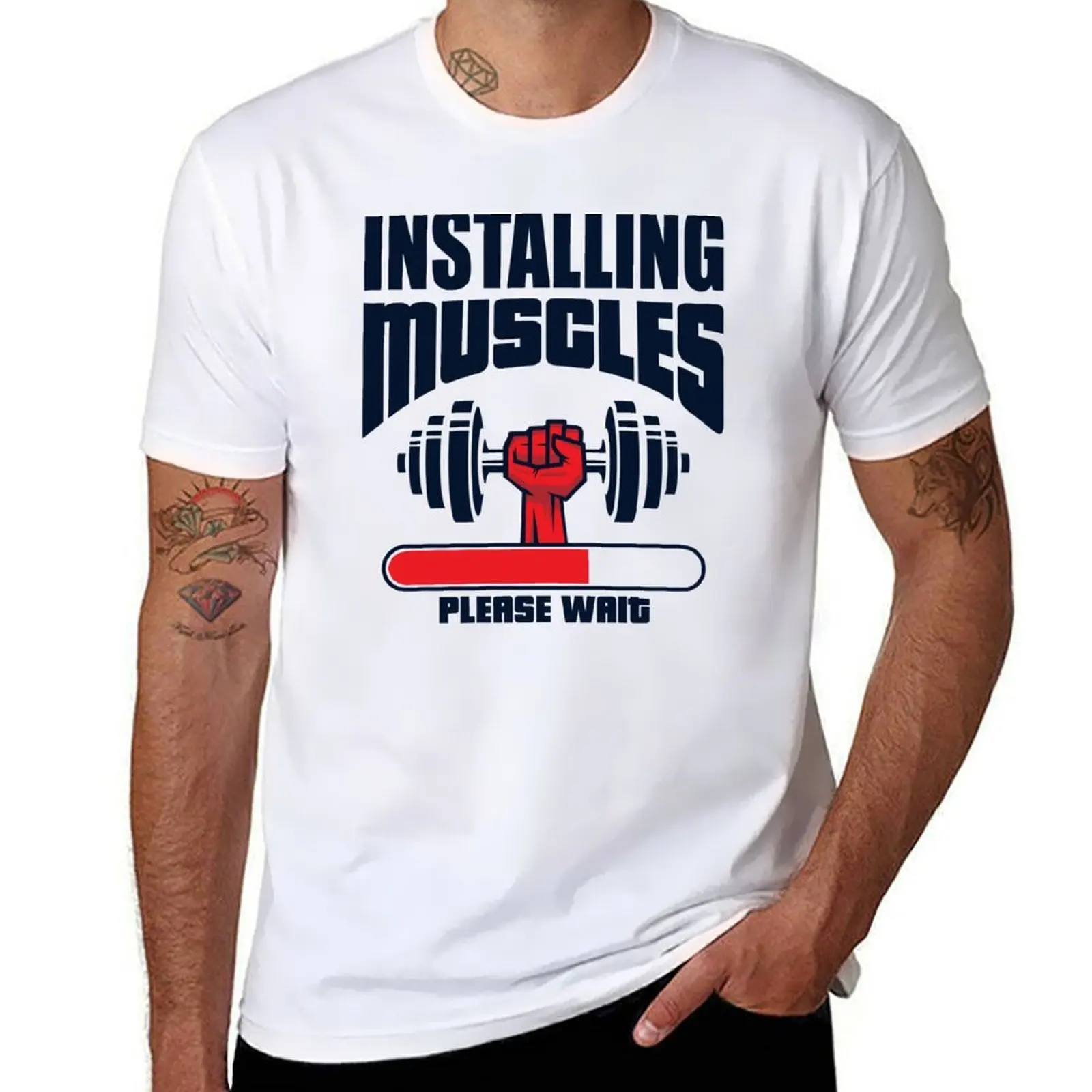

Installing Muscles Please Wait - Funny Gym T-Shirt man t shirts cotton t shirts for man graphic vintage T-Shirt