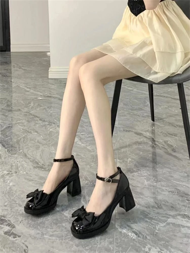 

Французская элегантная женская обувь Kawaii, новые туфли на высоком каблуке в британском стиле, нежная вечерняя женская обувь в стиле Лолиты с бантом и пряжкой