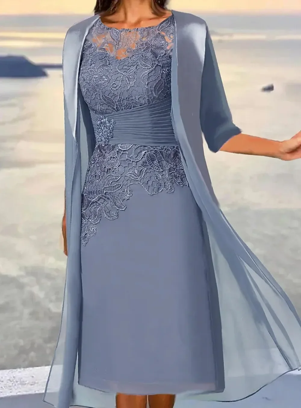 Customized Dusty Blue Chiffon Mother Of the Bride Dresses Long Sleeve Lace Embroidered Prom vestidos de fiesta 2025