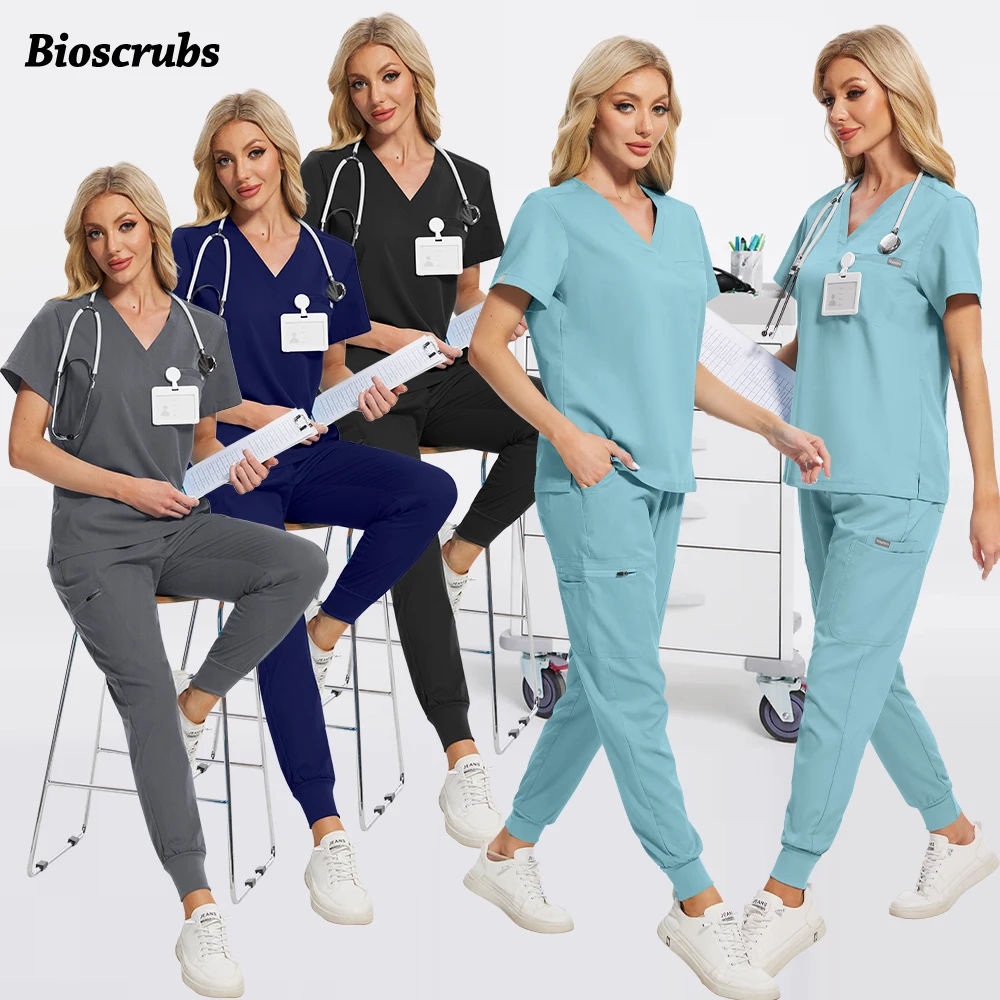 

High-quality Clinical Uniforms Woman Men Hospital Dental Joggers Scrubs Suit Medical Nurse Uniforms Multicolour Pocket Top Pants