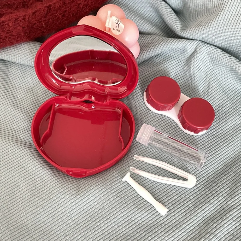 Travel Contact Lens Box Food Grade Candy Colored Lens Box Mirror Eyewear Organizer Ins Heart Shaped Contact Lens Case For Gift