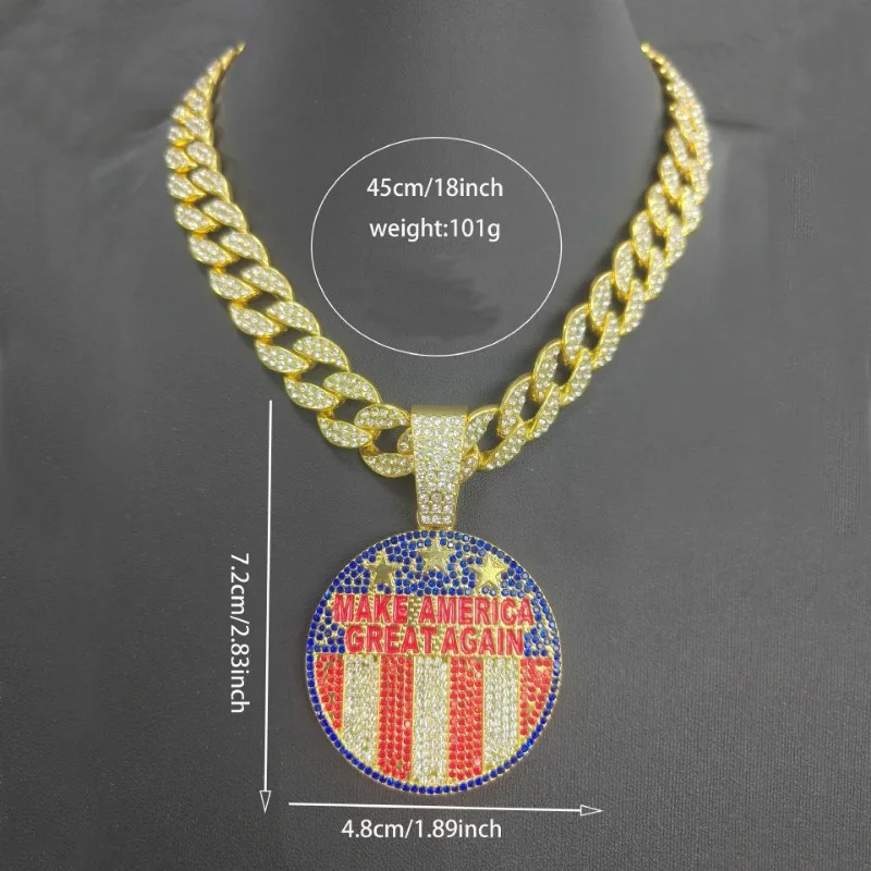 

Hip Hop Enamel Letter Pendant Necklace - Colorful 'MAKE AMERICA CREAT AGAIN' Alloy Charm, Men's Vintage Cuban Chain