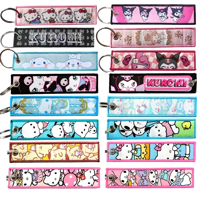 Sanrio Kawaii Anime Keychain Cute Cartoon Embroidered Key Tag Car Motorcycles Key Holder For Girls Lovely Gifts