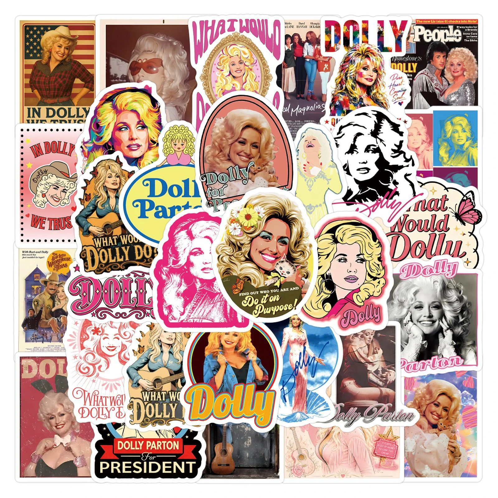 50PCS new decorative stickers Dolly Parton cartoon photos luggage thermos scooter guitar commemorative stickers