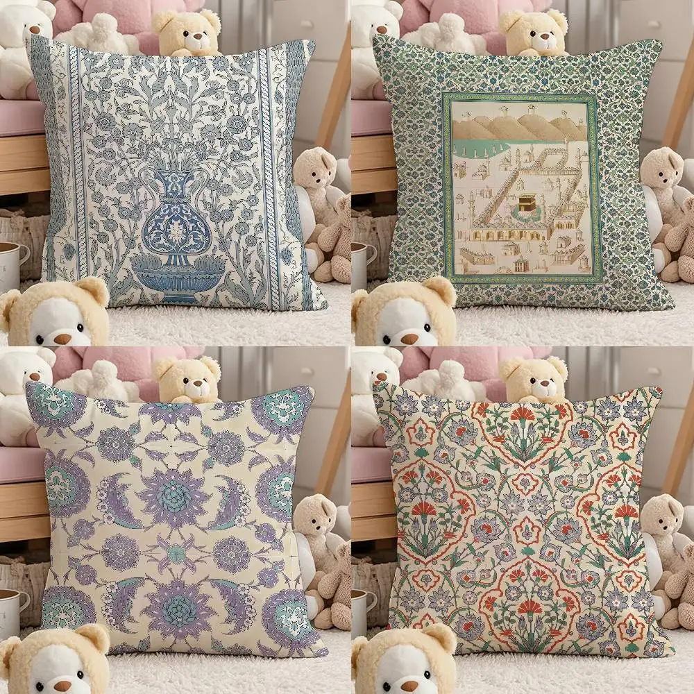 

A-Arabic Patterns Pillow Case Comfort Sofa Bed Silky Elegant Invisible Zipper Custom Decorative Cushion Cover