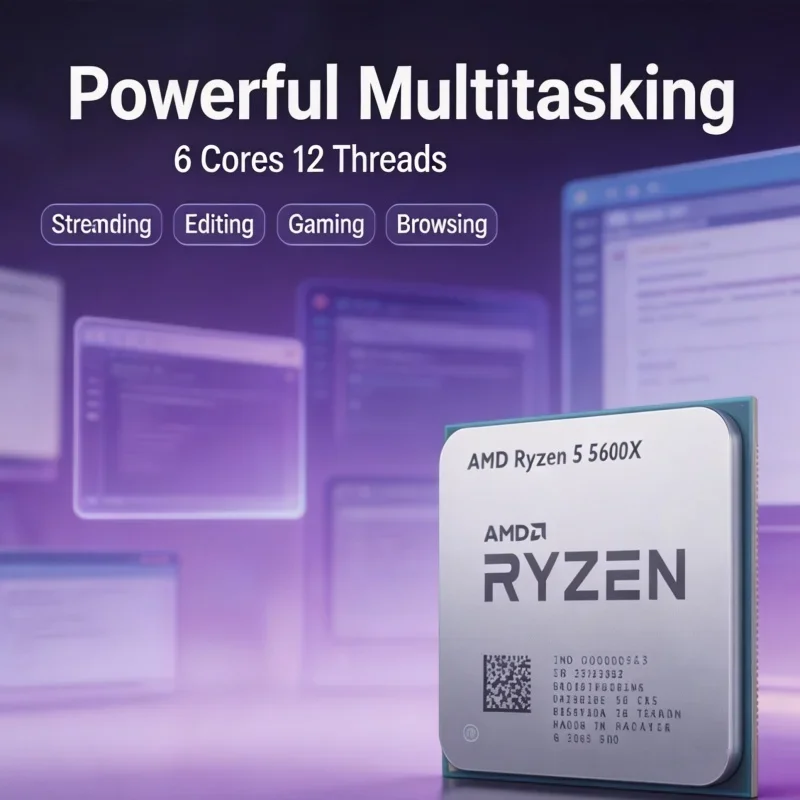 AMD Ryzen 5 5600X 6‑Core 12‑Thread 4.6GHz Socket AM4 Unlocked Tray Desktop Processor Without Cooler