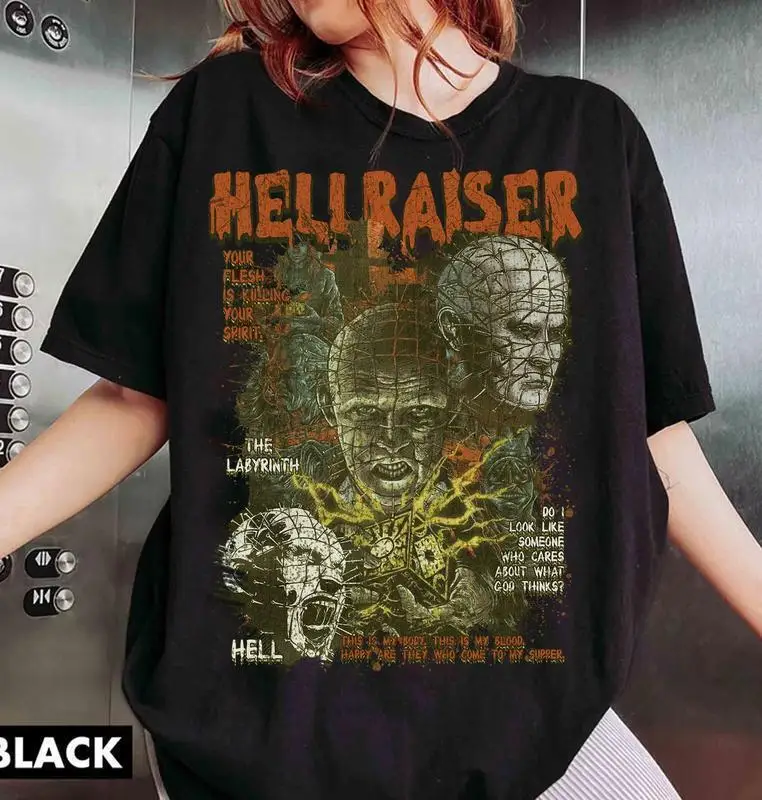 retr0 hellraiseer pinheaad halloween shirt, horrorr moviee graphic t-shirt