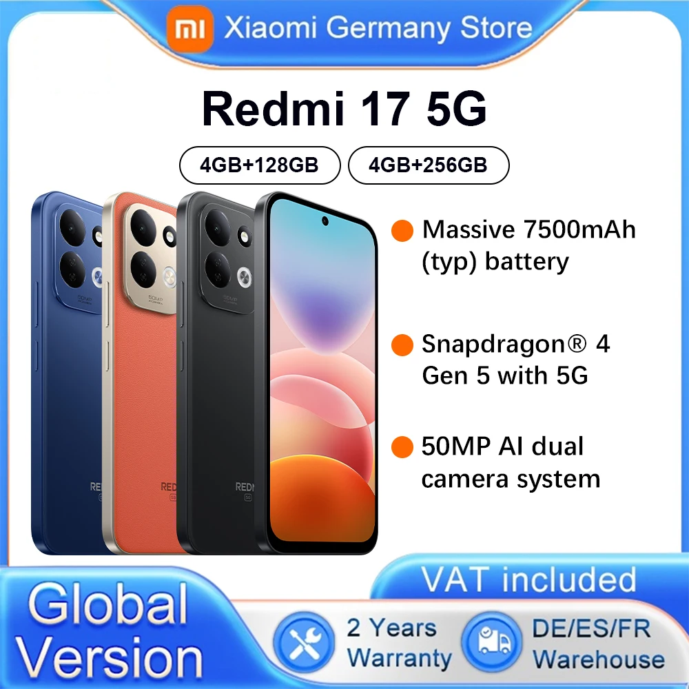 Globale Version Redmi 17 5G Smartphone 5G 6,9' Display Snapdragon® 4 Gen 5 mit 5G 7500mAh Akku 45W Turbo-Ladung