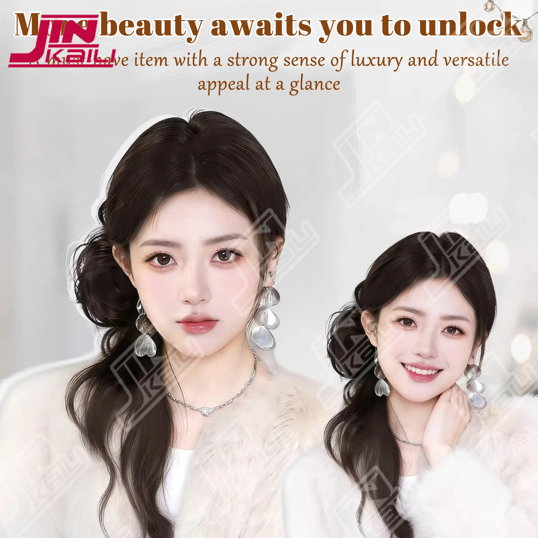 JKL Synthetic Ponytail Claw Clip Extra Long Beard Bun Hairpiece Vintage Rich Girl Style Fluffy Side Updo Hair Bun Extension