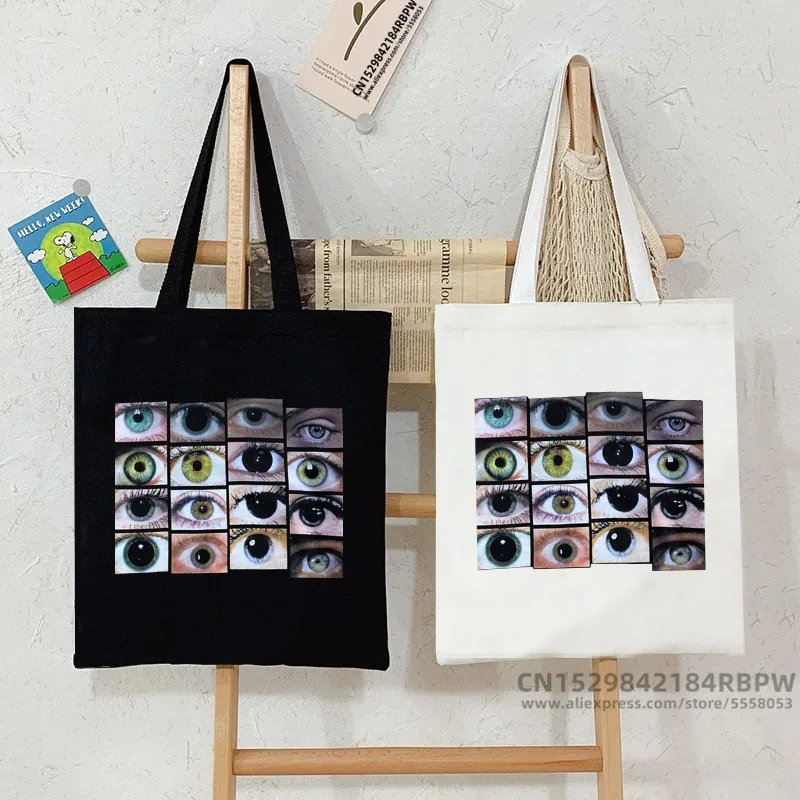 High Street New Big Capacity Urban Shoulder Bag Punk Shopper Gothic Eye Print Canvas Tote Bag Vintage Fashion Teenage School Bag