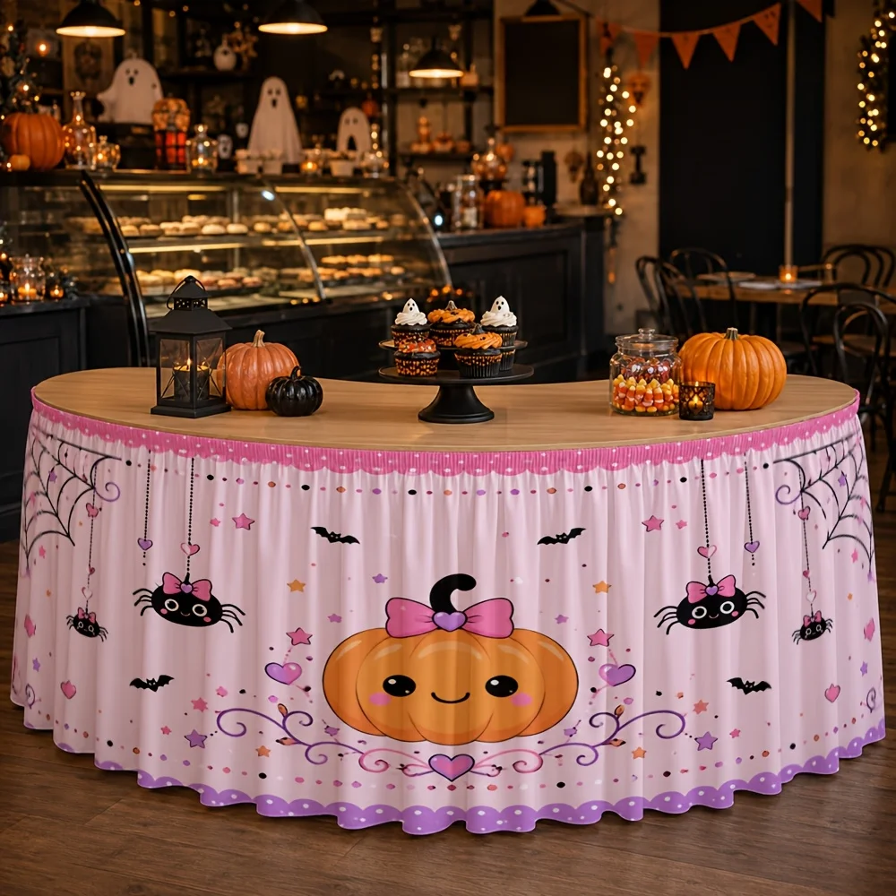 Party table skirt 1 piece  Halloween pumpkin spider  Suitable for birthday parties, baby gifts, wedding decorationsxzj
